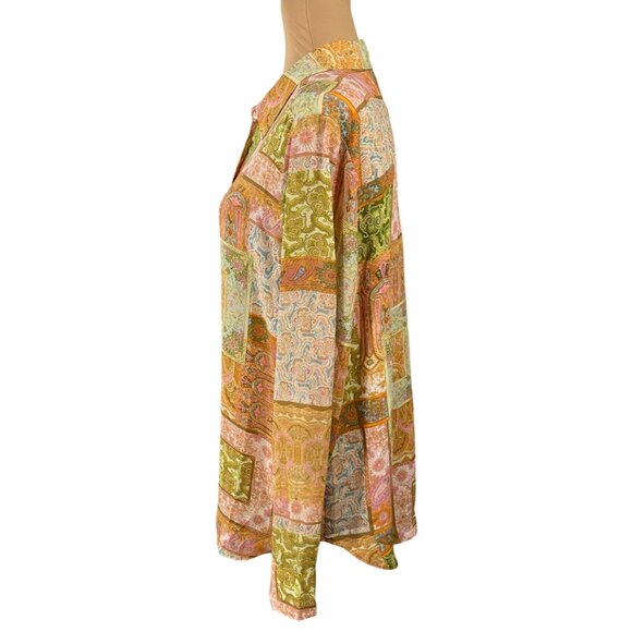 Rose & Olive Button Front Blouse Top Patchwork Size XL Long Sleeve Collar - Picture 2 of 8